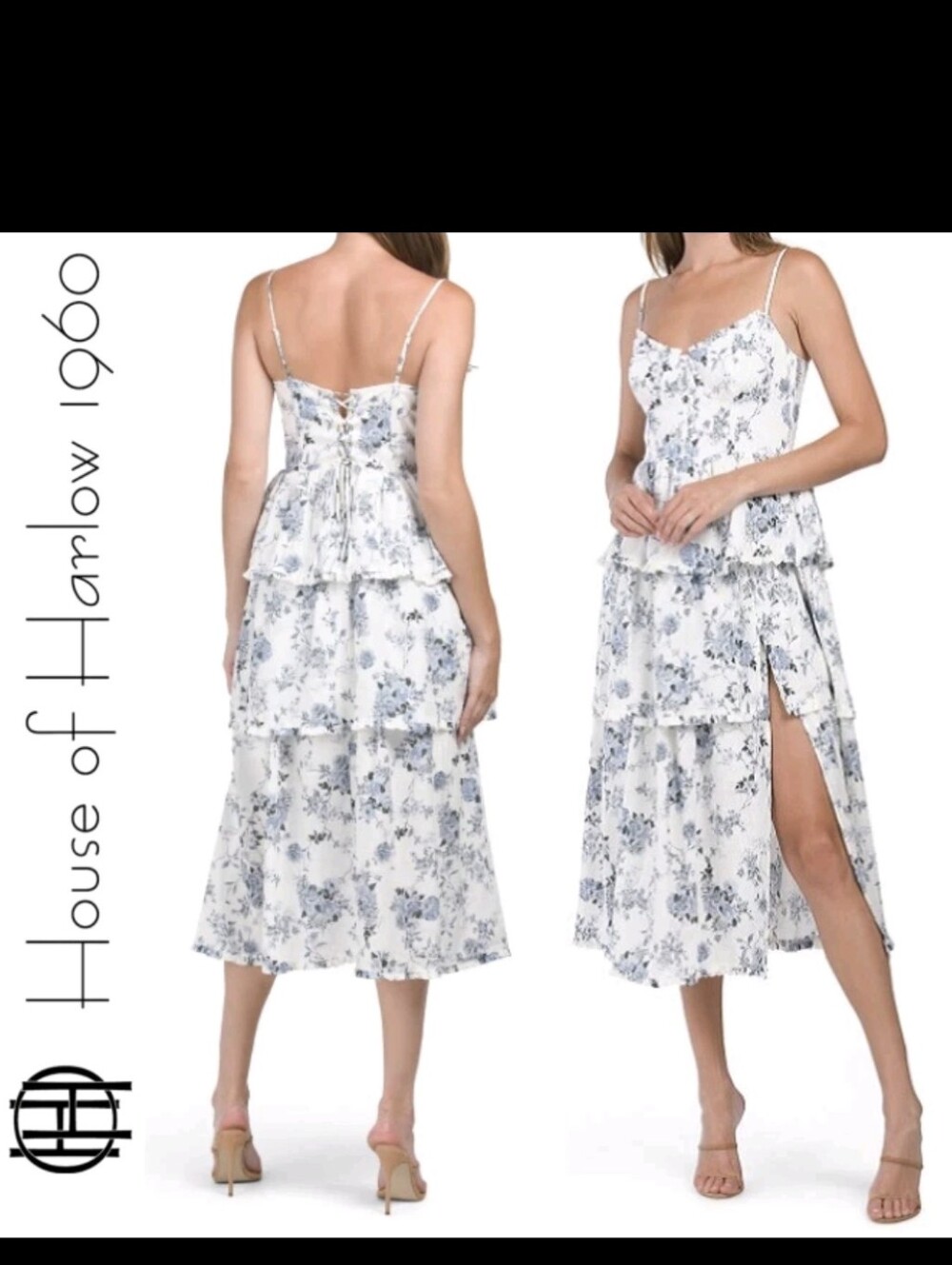 House of Harlow 1960 White Maxi Dress with Blue Floral Print